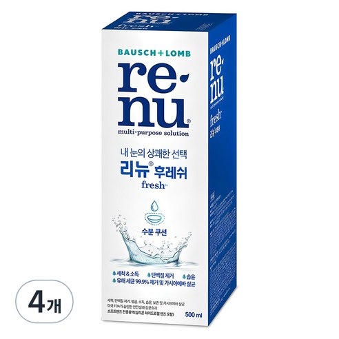 리뉴 후레쉬 렌즈 세정액, 500ml, 4개