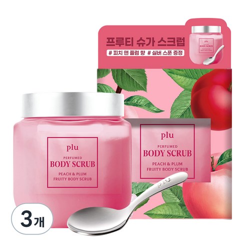 플루 프루티 퍼퓸드 슈가 바디스크럽 피치앤플럼 과일향, 500g, 3개