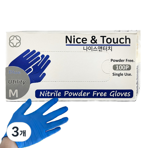 나이스앤터치 니트릴 장갑 웜 블루 100p, 중(M), 3개
