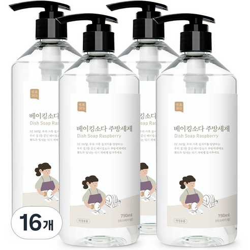 쉼표365 베이킹소다 주방세제 라즈베리향, 750ml, 16개