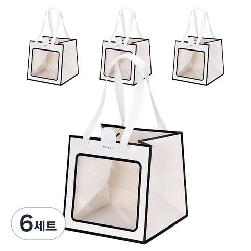 인디케이 투명창 선물쇼핑백 중 4p + 스티커 4p 세트, 화이트, 6세트