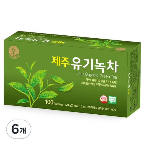 우리차 제주 유기녹차, 1.2g, 100개입, 6개