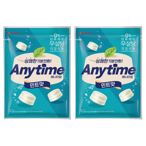 롯데웰푸드 애니타임 민트 캔디, 185g, 2개