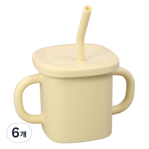 순수아 유아용 실리콘 양손 빨대컵 300ml, 아이보리, 6개