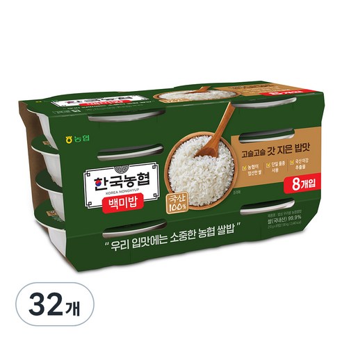 밥심 한국농협 백미밥, 210g, 32개
