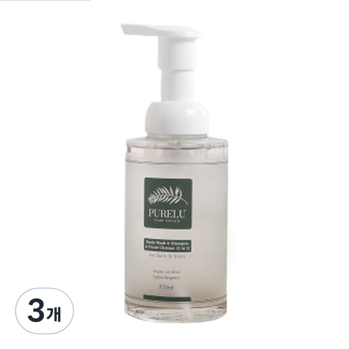 퓨어루 유아용 바디워시 & 샴푸 & 클렌저 3in1, 370ml, 3개
