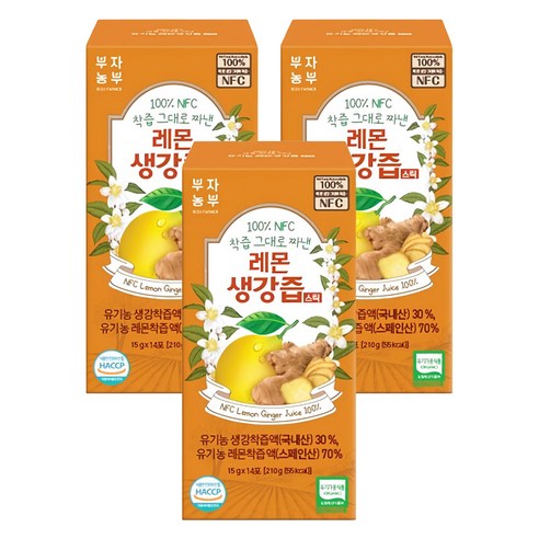 부자농부 NFC 착즙 그대로 짜낸 레몬 생강즙 스틱 14p, 210g, 3개