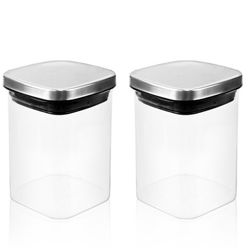 차이나다 스테인리스 사각 밀폐 유리용기, 2개, 200ml