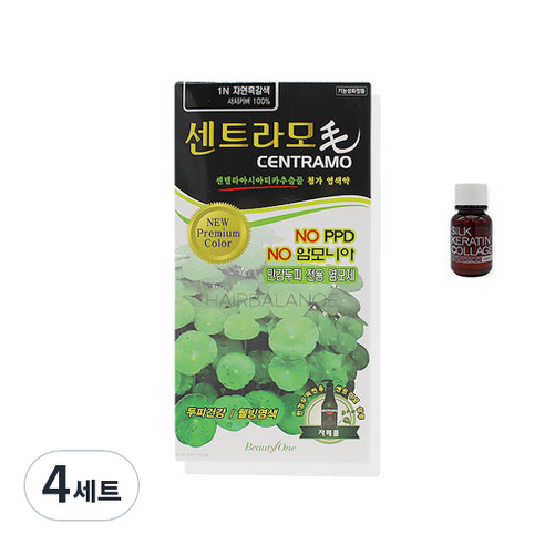 뷰티원 염색제 프리미엄 센트라모 코팅 칼라크림 120g + 앰플 세트, 1N 자연흑갈색(칼라크림), 4세트