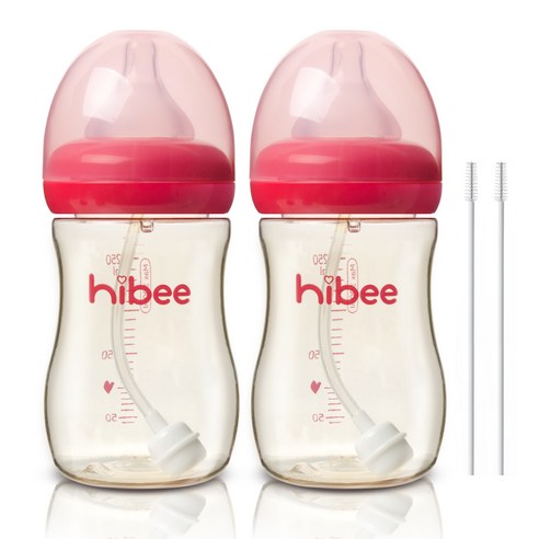하이비 PPSU 빨대젖병 300ml 2p + 빨대솔 2p, M(3개월이상), 레드, 1개