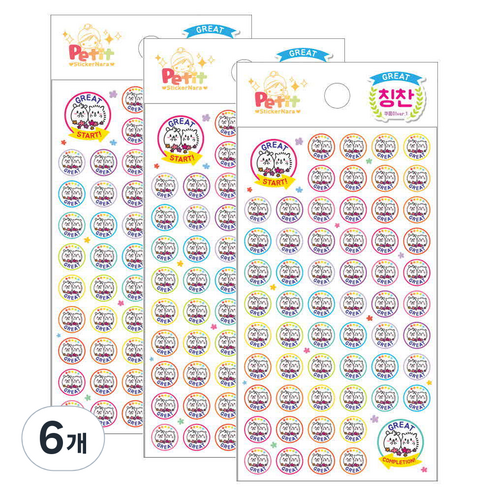 쁘띠팬시 GREAT 쿠룸이 ver 1 칭찬스티커 6p, 혼합 색상, 6개