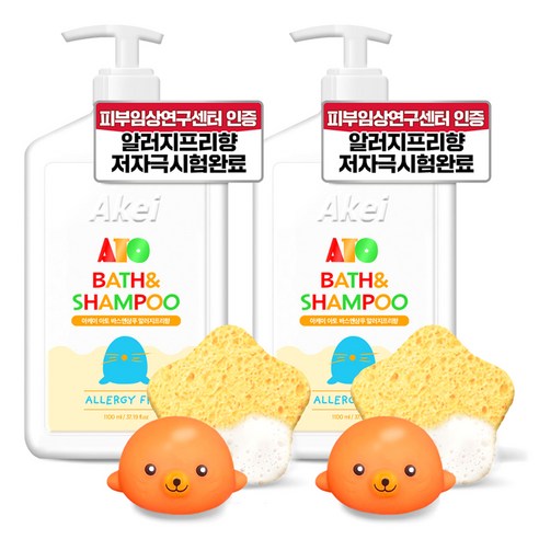 아기바스 아케이 아토 바스앤샴푸 알러지프리향 1100ml + 별해면스펀지 + 하푸, 2세트 Best Top5