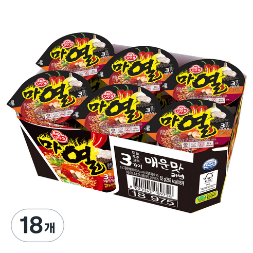 오뚜기 마열라면 컵 62g, 18개