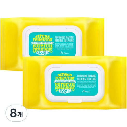 아리얼 스트레스 릴리빙 퓨어풀 클렌징 티슈, 80매입, 8개