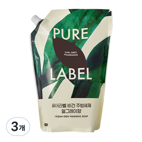 퓨어라벨 비건 주방세제 얼그레이향 리필, 1L, 3개