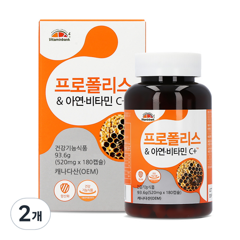 비타민뱅크 프로폴리스 아연 비타민C, 180정, 2개