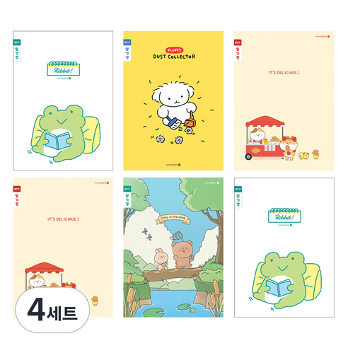 모닝글로리 채움노트 초등 3-6 일기장 좁은칸 4종 + 랜덤발송 2p 세트 A, 개굴, 먼지청소, 붕어빵, 숲속산책, 4세트