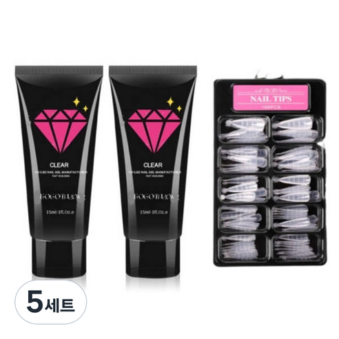 고고블랑 네일연장 폴리젤 30ml 세트, 폴리젤 클리어핑크 + 화이트 + 연장팁 스틸레토 100p + 구성품 3종, 5세트