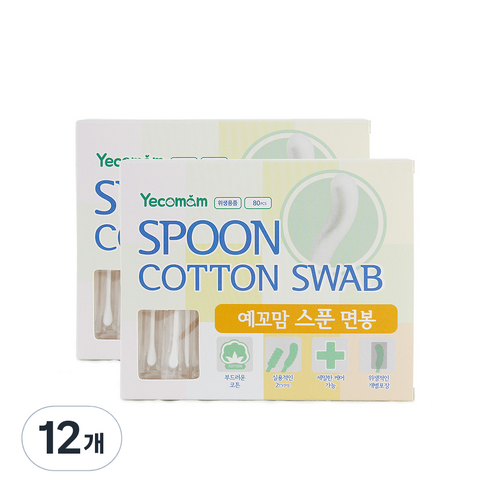 예꼬맘 유아용 스푼 면봉, 80개입, 12개