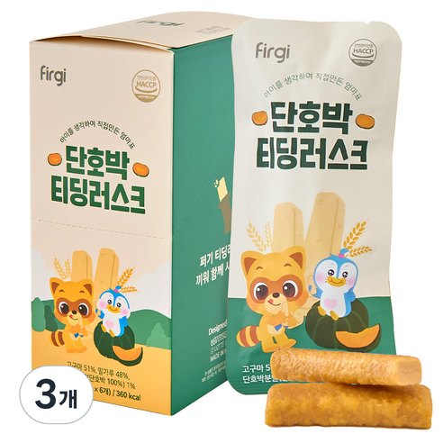 퍼기 유아용 티딩러스크 과자, 단호박맛, 120g, 3개