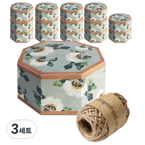 인디케이 전통민화 흰꽃 팔각상자 15p+마끈 10M, 혼합 색상, 3세트