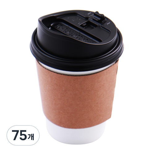 무지 화이트 종이컵 390ml + 롱개폐 리드 + 홀더 세트, 1개입, 75개