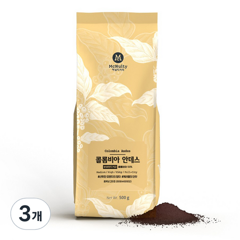 맥널티커피 콜롬비아 안데스 분쇄 원두 커피, 3개, 500g
