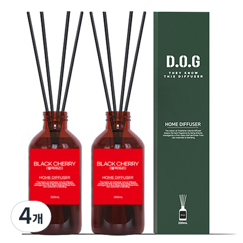 도그독 퍼퓸 디퓨저, 블랙체리, 200ml, 4개