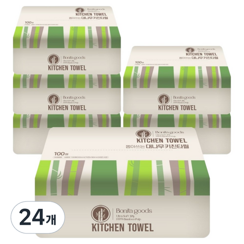 보니타굿즈 뽑아쓰는 대나무 각키친타올 3겹, 100개입, 24개