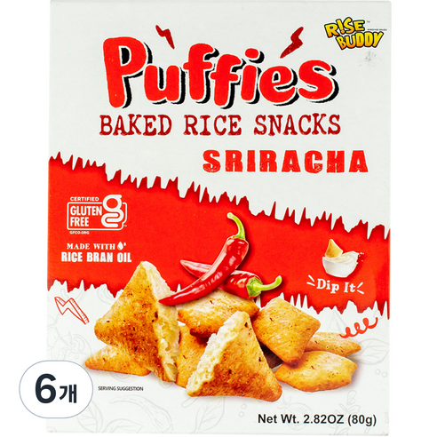 와이드페이스 라이스버디 스리라차맛 퍼피 베이크드 라이스 스낵, 80g, 6개