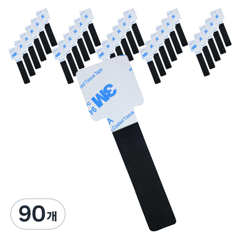 메이크마인 다용도 전선 케이블 정리 클립 벨크로, 블랙, 90개