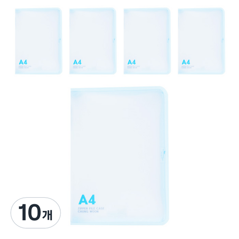 에코청운 PP 뉴 칼라 지퍼 화일 A4, 하늘, 10개