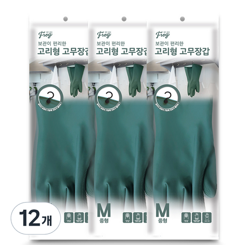 프로그 고리형 고무장갑 중형, 마운튼 그레이, 중(M), 12개