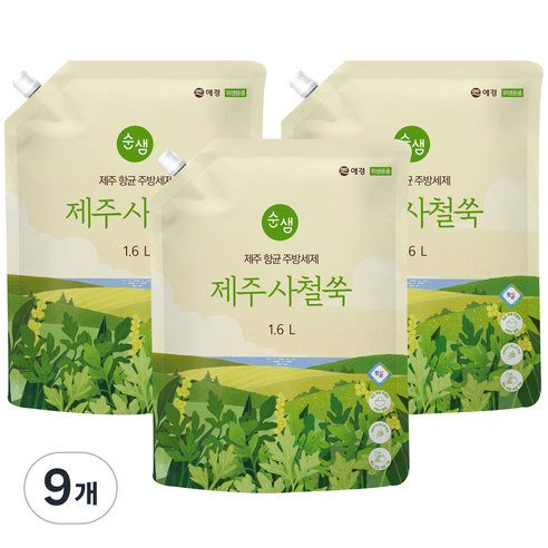 순샘 제주 사철쑥 항균 주방세제 리필, 1.6L, 9개
