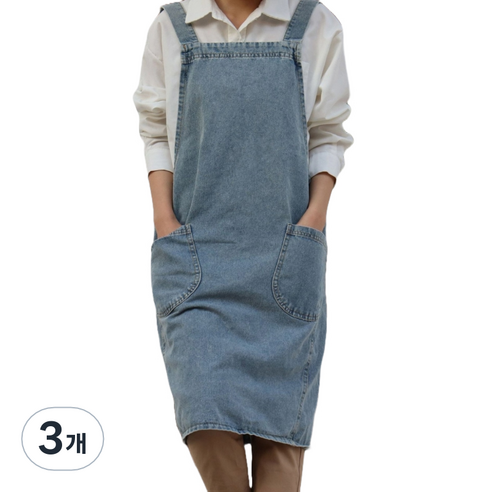 더블톤 카페 패션 롱 데님 앞치마, 연청, 3개