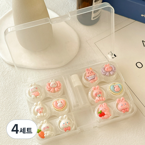 특별한상점 요일별 6개 귀여운 콘택트렌즈 케이스 흡착봉 집게 세트, B, 4세트