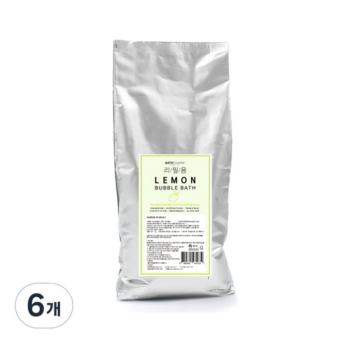 바스참 사해소금 버블바스 거품 입욕제 레몬 리필용, 1kg, 6개