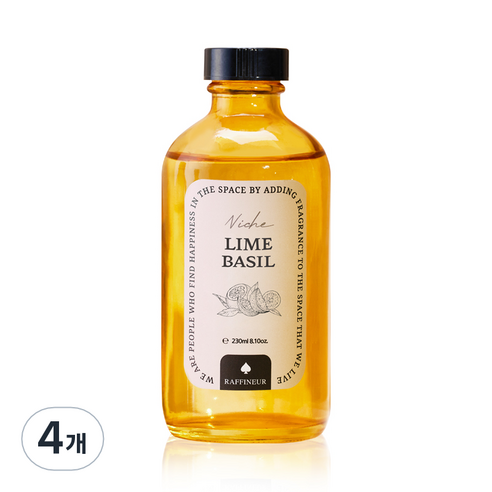 라피네르 니치 옐로우 에디션 대용량 디퓨저 230ml, 라임바질, 4개