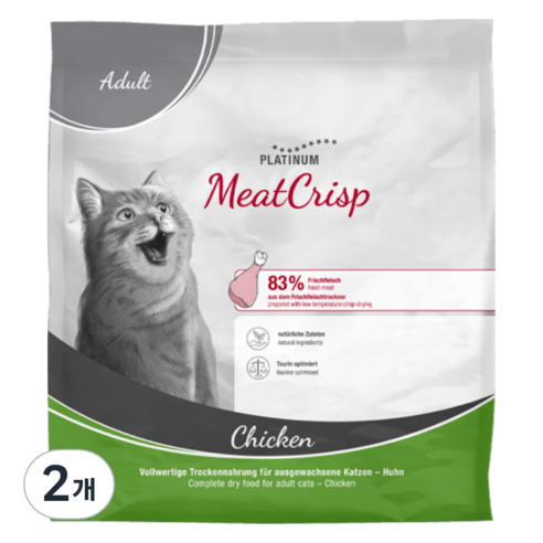 플래티넘 고양이 미트 크리스프 어덜트 캣 치킨 사료, 닭, 400g, 2개