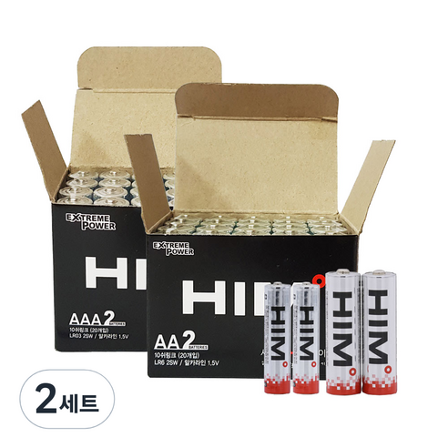 힘 알카라인 건전지 벌크 AA 20p + AAA 20p, 40개입, 2세트