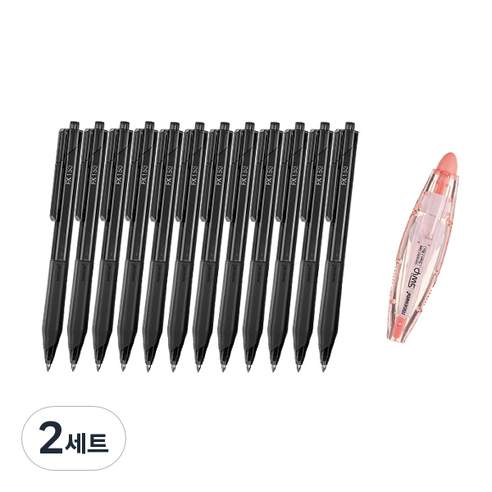 모나미 볼펜 FX 153 1.0mm 12p + 노크식 수정테이프 SWIP 세트, 블랙(볼펜) + 랜덤발송(수정테이프), 2세트