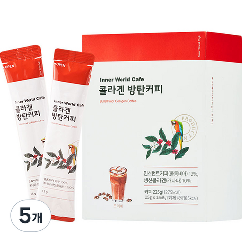 이너월드카페 콜라겐 방탄 커피, 5개, 225g