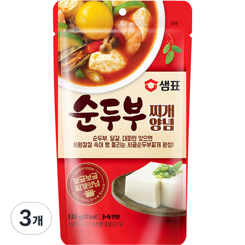 샘표 순두부찌개 양념, 130g, 3개