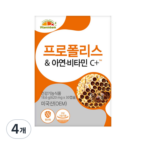 비타민뱅크 프로폴리스 아연 비타민C+ 18.6g, 30정, 4개