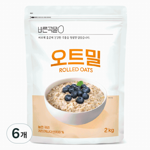 바른곡물 오트밀, 2kg, 6개