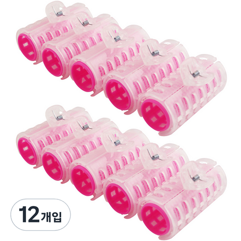 세븐스타 집게 헤어롤 5p, 롤(핑크), 집게(투명), 12개