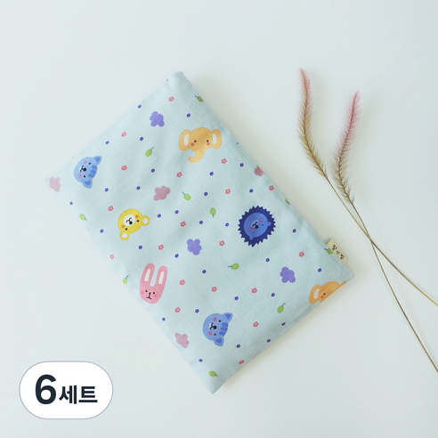 팥앤찜 휴대용 현미 복부찜질팩 + 커버 파랑동물원 세트, 6세트
