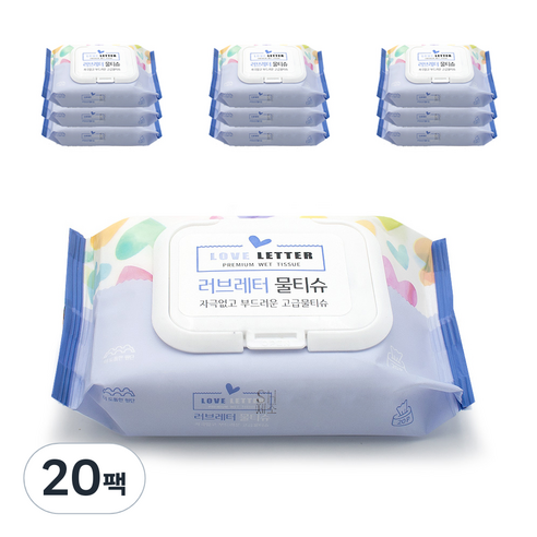 러브레터 프리미엄 물티슈 캡형, 20매, 20팩
