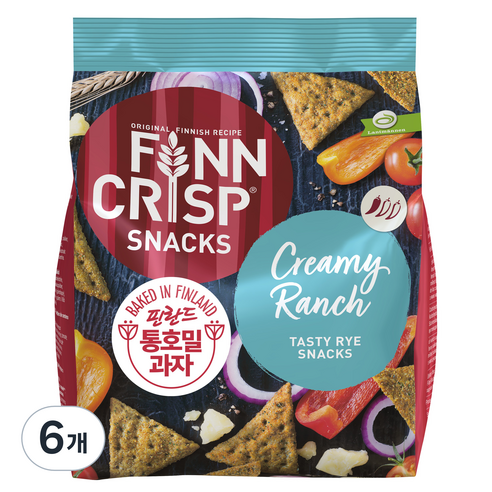핀크리스프 통 호밀 스낵 크리미 랜치, 150g, 6개
