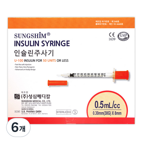 성심메디칼 인슐린 주사기 0.5ml 8mm 30g 100p, 6개